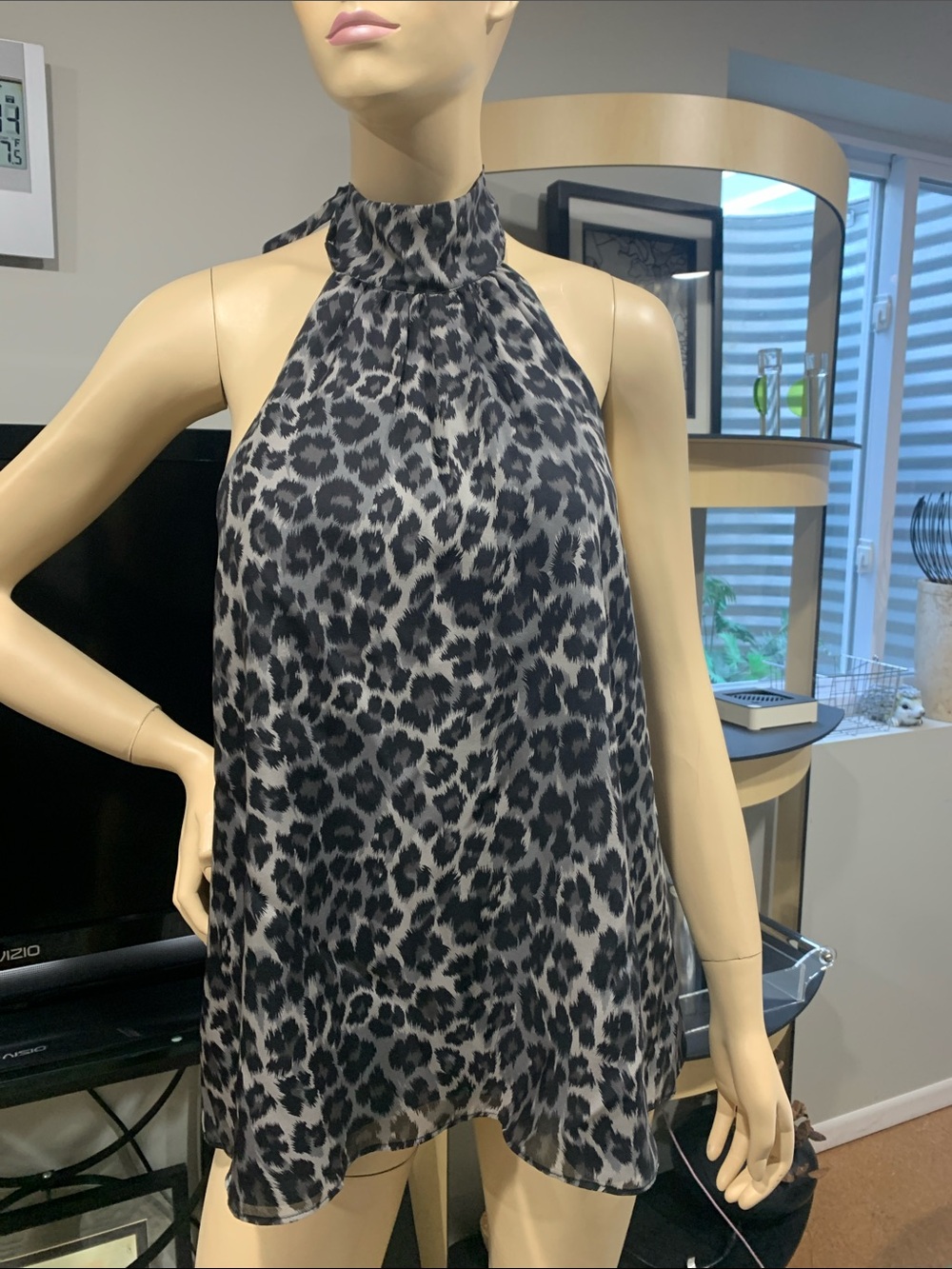 Alice + Olivia Black & Gray Leopard Halter Camisole